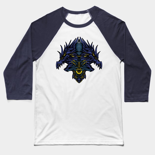 Blue Dragon Head Art Baseball T-Shirt by Excela Studio